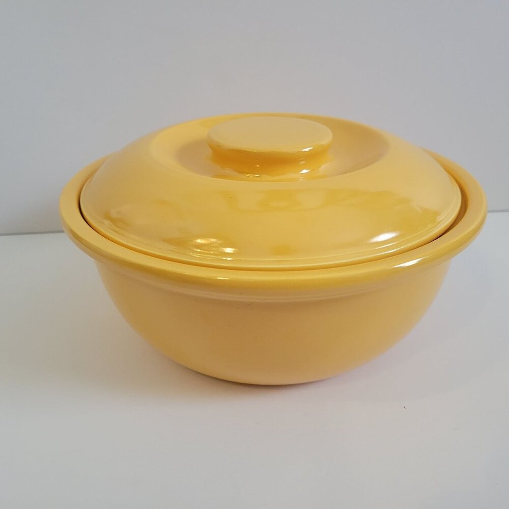 Vintage Yellow Fiesta Covered Casserole Dish By Homer Laughlin Co. Ceramic 2 Qt
